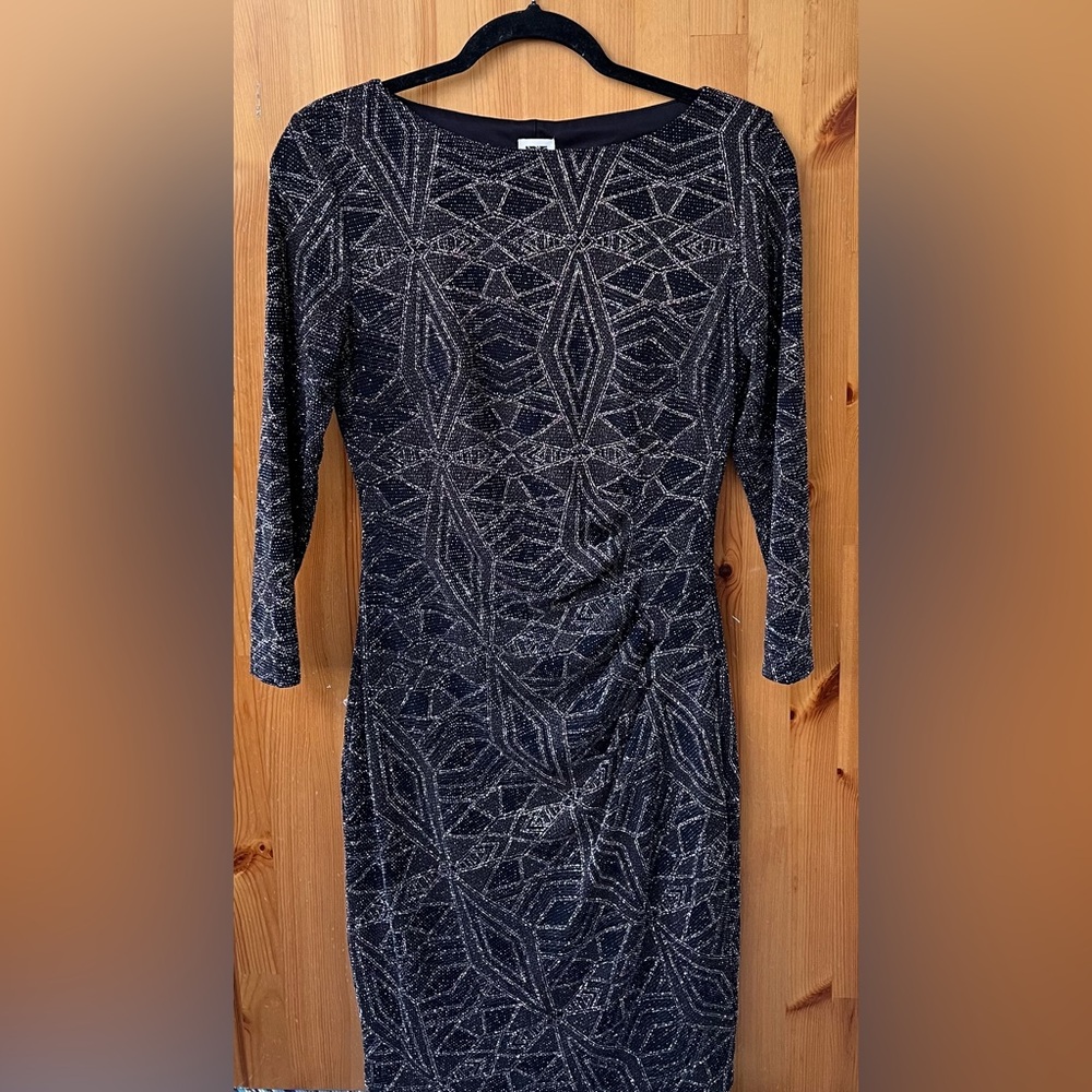 Anne Klein Women’s Black 3/4 Sleeve Sunburst Mid Length Cocktail Dress - Size 4